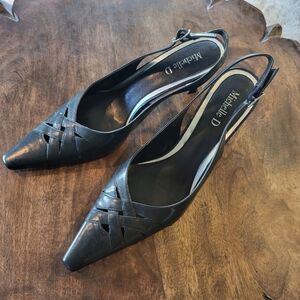 Vintage Navy Leather Slingback Kitten Heels by Michelle D 7.5